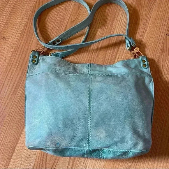 HOBO blue suede leather shoulder wrist bag with gold hardware removable straps - Picture 2 of 13